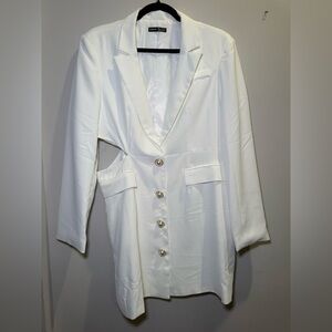 SHEIN White Longline Blazer Dress w/ Pearl Buttons & Asym Pocket – Size L-XL